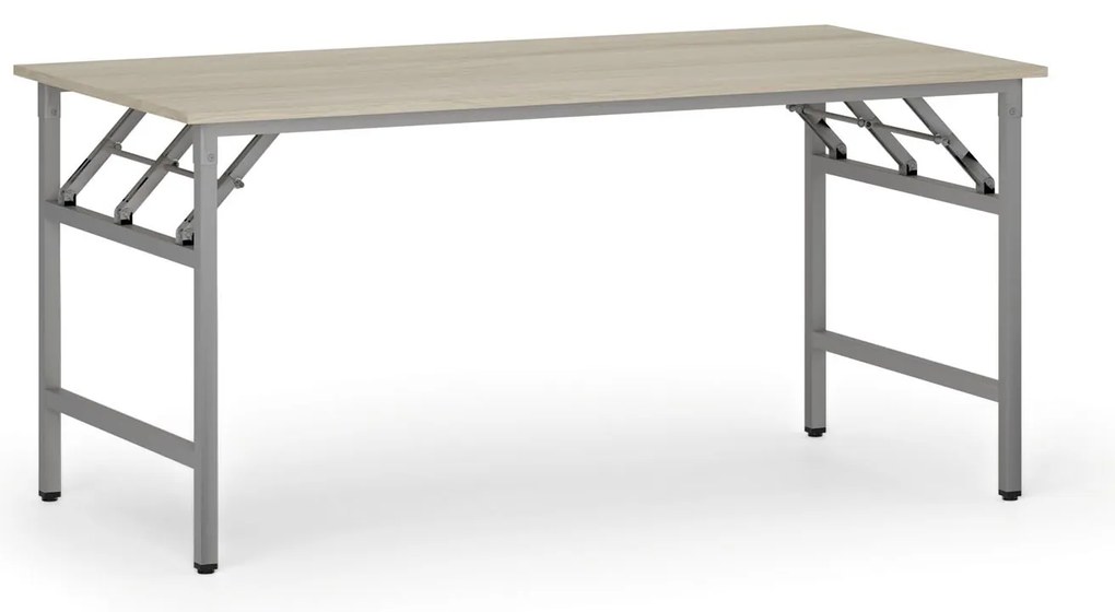 Stół konferencyjny FAST READY, 160x80 cm, szaro-srebrna podstawa, dąb naturalny