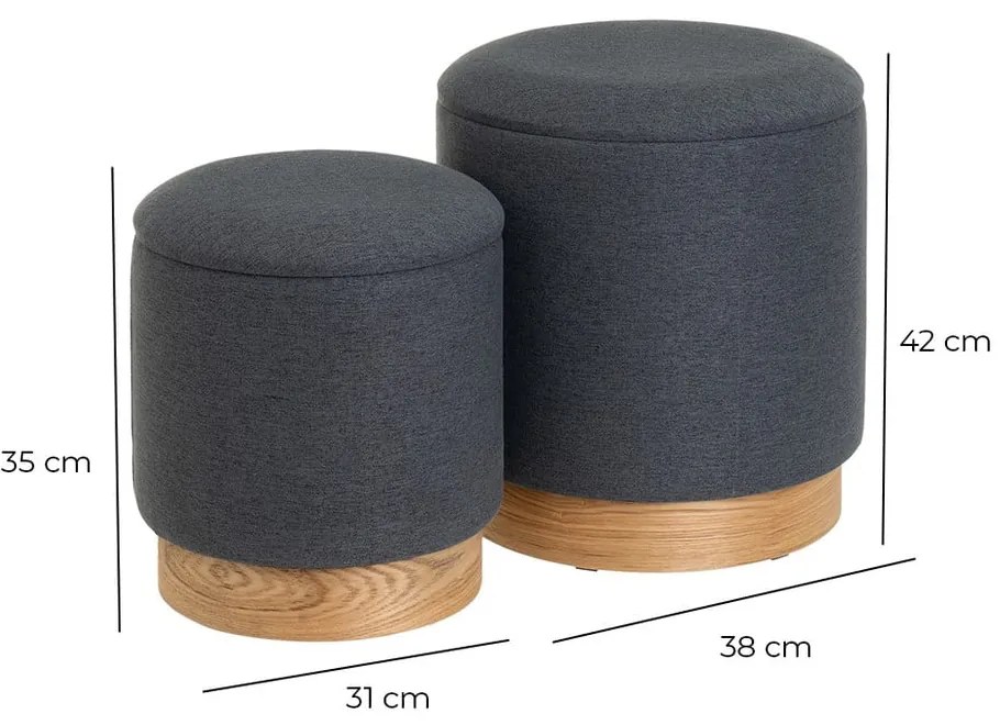 Ciemnoszare pufy zestaw 2 szt. – Casa Selección