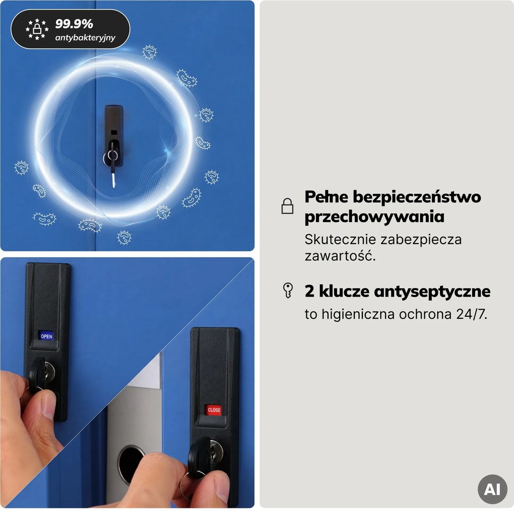 Szafa metalowa biurowa z drzwiami przesuwnymi antracytowo-niebieska, 900x1850x400 mm: KUBA