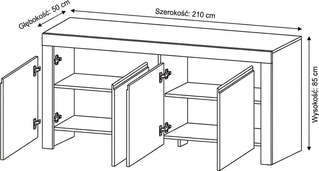 Biała komoda Amaretto 210 cm, w wysokim połysku