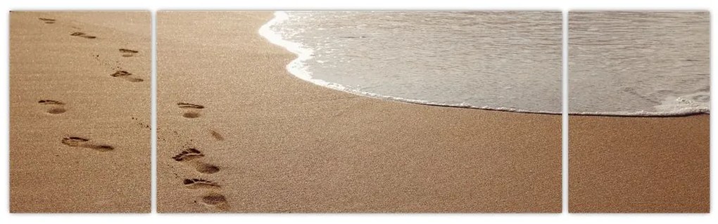 Obraz - ślady stóp na piasku i morzu (170x50 cm)