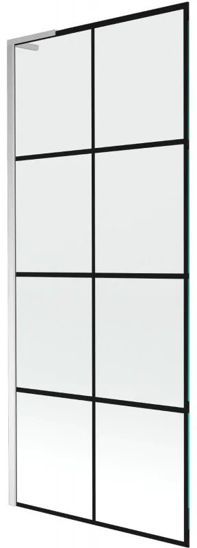 Mexen Next L parawan nawannowy 1-skrzydłowy 80 x 150 cm, czarna kratka, chrom - 895-080-000-03-77-01