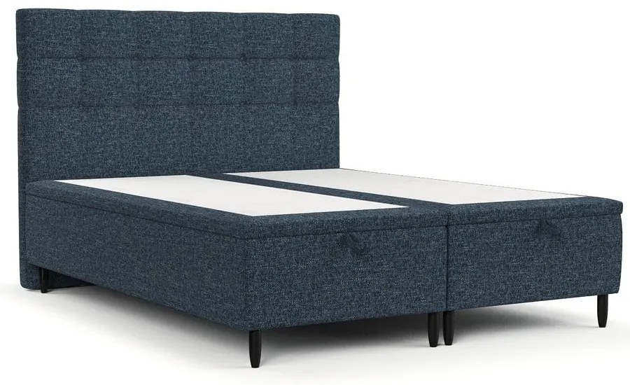 Ciemnoniebieskie tapicerowane łóżko dwuosobowe ze schowkiem 160x200 cm Senses – Maison de Rêve