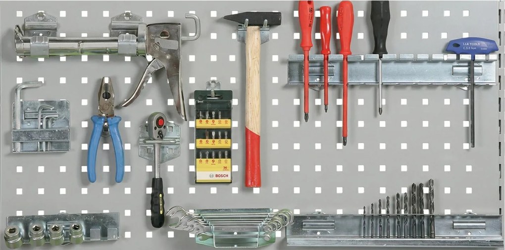 Panel perforowany tylny na narzędzia G2, otwory 10x10 mm, rozstaw 38x38 mm, szary