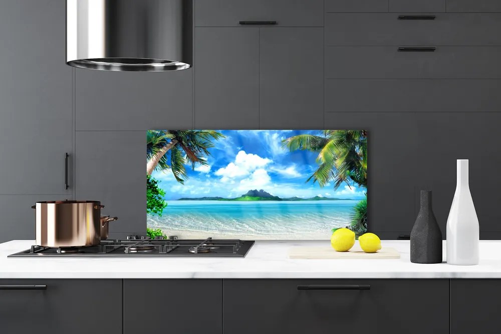 Szkło do Kuchni na Ścianę Tropikalna Plaża pod Palmami