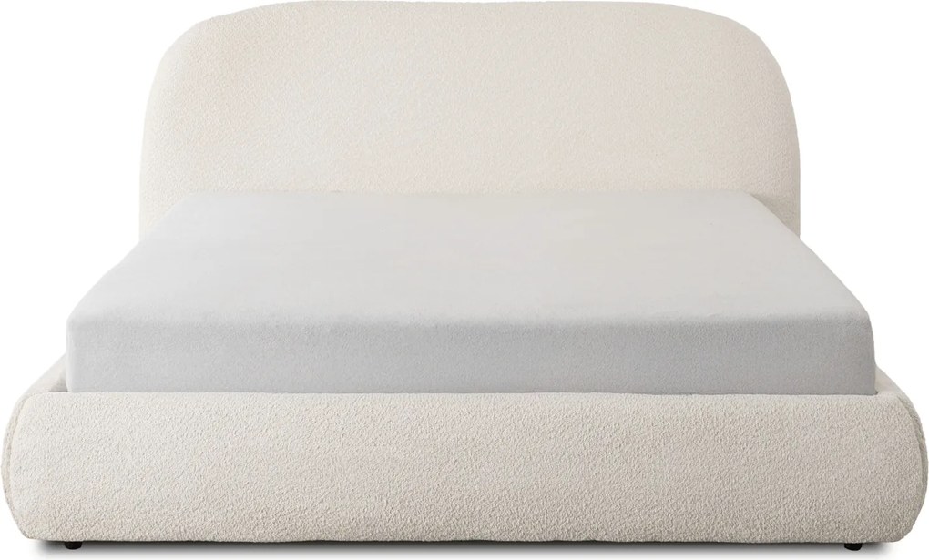 Łóżko Tapicerowane 160x200 cm ROSSO ze Stelażem i Pojemnikiem Dwuosobowe Boucle Kremowe