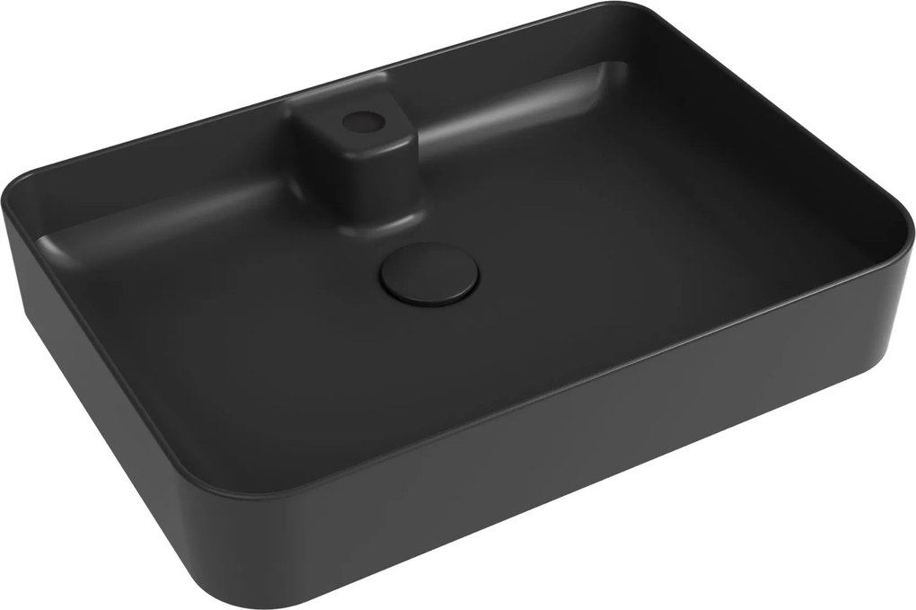 Massi Umywalka ceramiczna nablatowa czarna z otworem na baterię 60x42 cm LERA Black