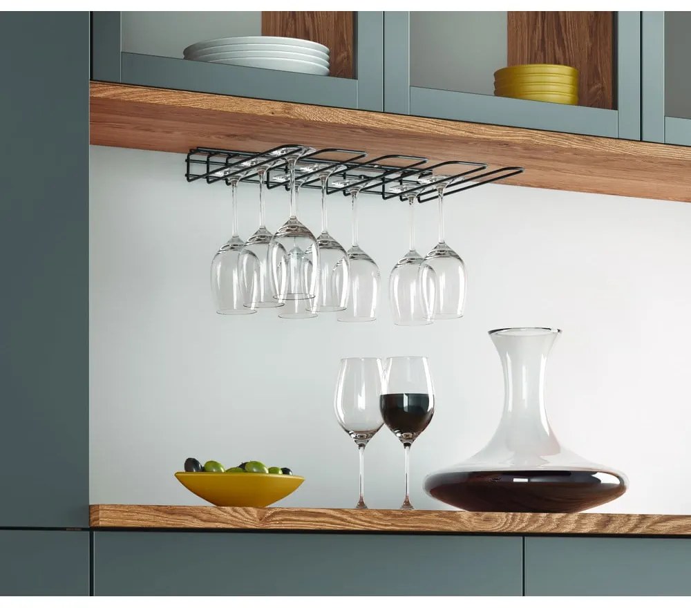 Czarny ścienny uchwyt na kieliszki Metaltex Wine Glass
