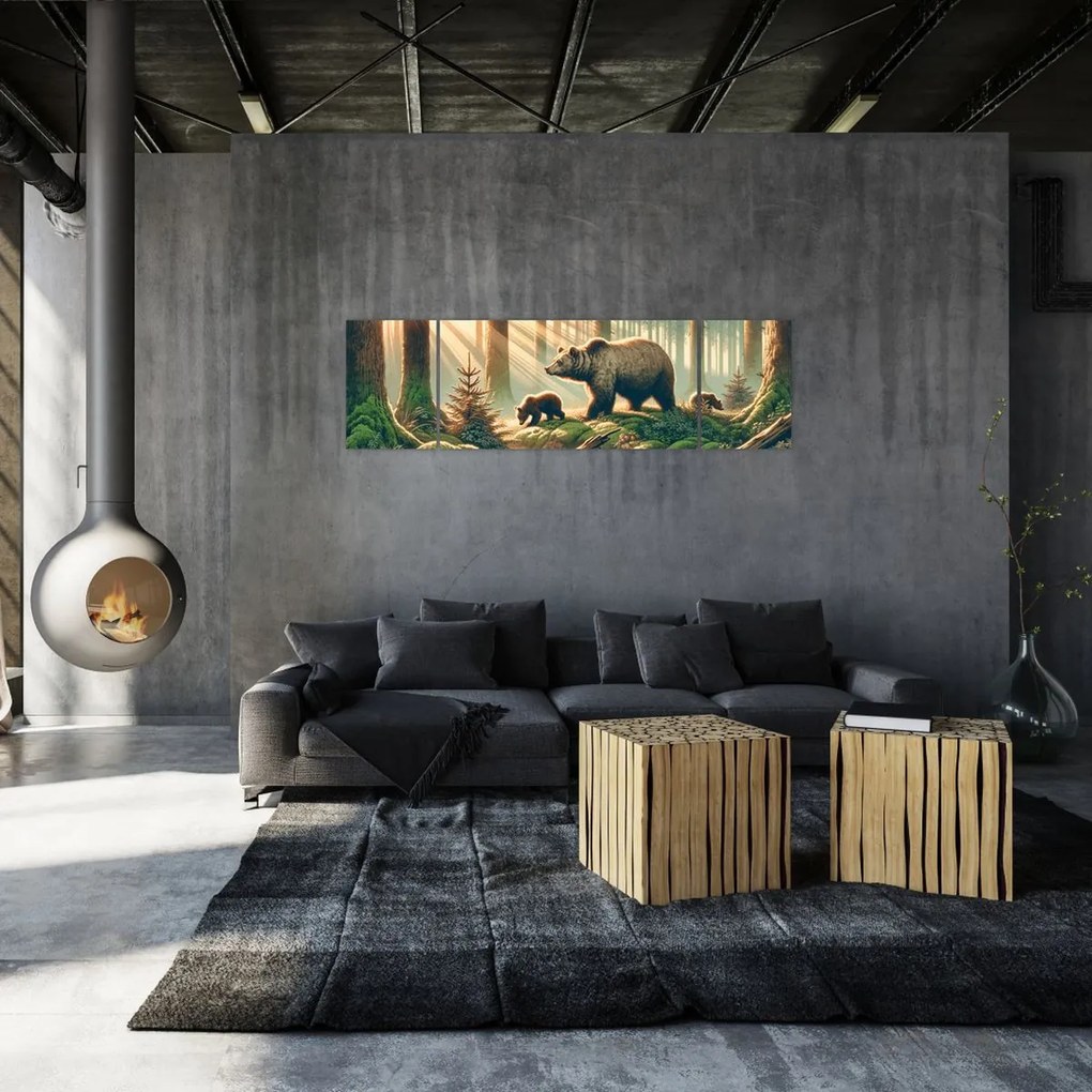 Obraz - Niedźwiedzie w lesie (170x50 cm)