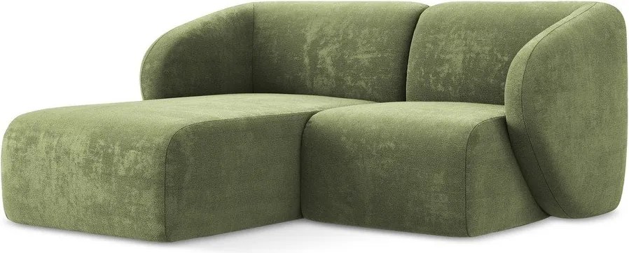 Zielony narożnik z tkaniny szenilowej (lewostronny/z szezlongiem) Lani – Makamii