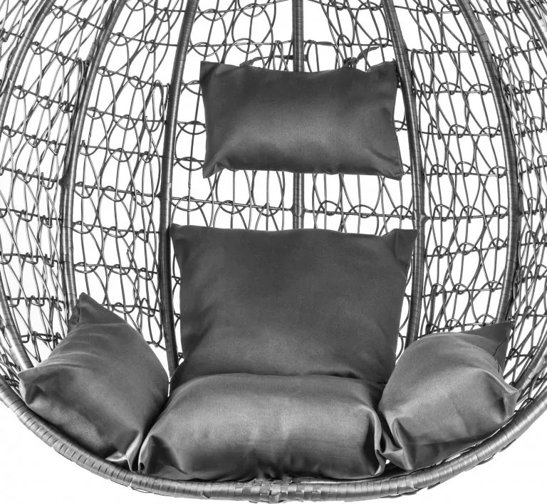 Szare wiszące krzesło KOKON bez stojaka, szara poduszka