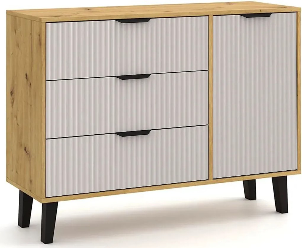 Komoda z szafką i 3 szufladami dąb artisan + kaszmir S8-N93