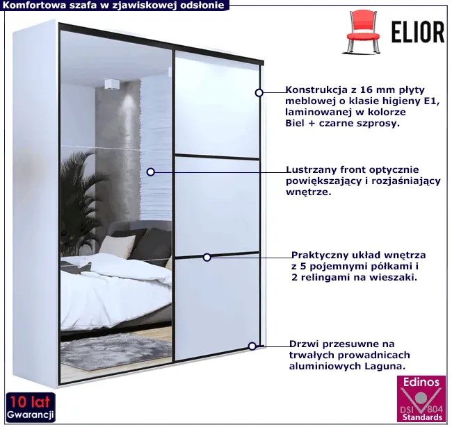 Szafa z lustrem biała + czarne szprosy - Estori 3X