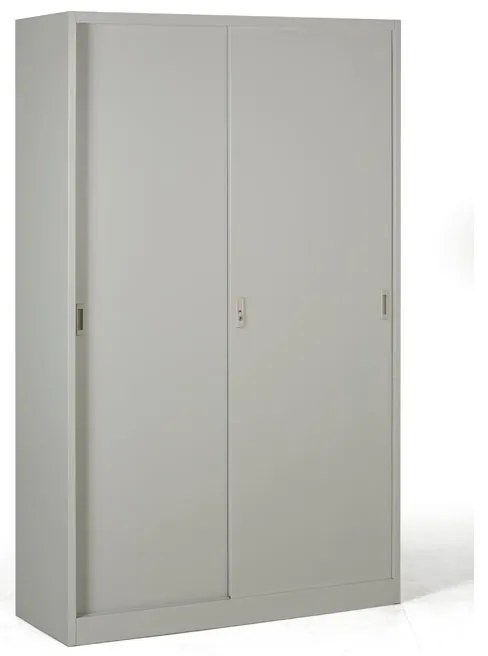 Metalowa szafa z przesuwnymi drzwiami, 4 półki, 1200 x 1990 x 450 mm, jasnoszary