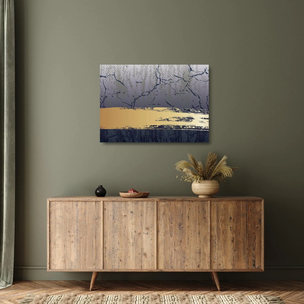Obraz na szkle - Niebiesko-złota abstrakcja N⁰1 (70x50 cm)