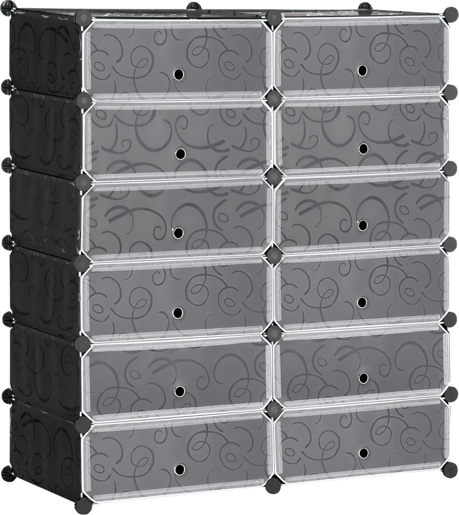 HOMCOM Regał na buty, 12 skrzynek na 24 pary butów, Plastik, Czarny+Biały