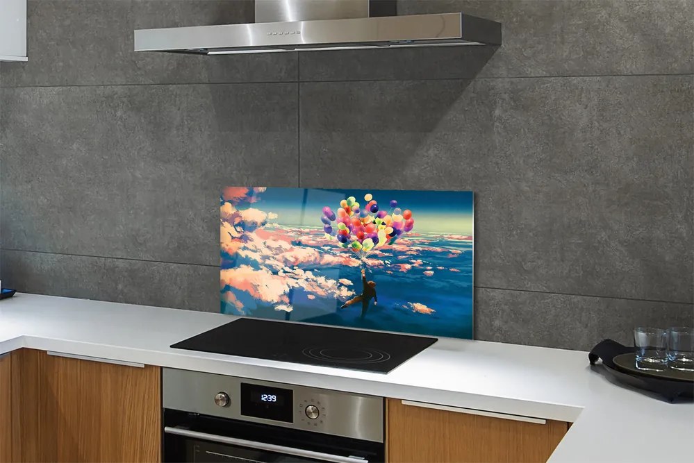 Szklany Panel Balony na Niebie pełnym Chmur