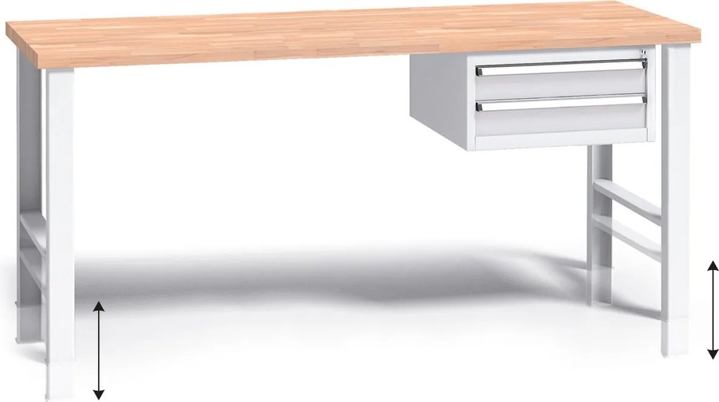 Stół warsztatowy z regulacją wysokości G3, 1700 x 685 x 840-1050 mm, 1x 2 szufladowy kontener, szary