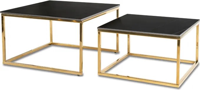 Zestaw Stolików Kawowych TENOR Czarny Marmur/Złoty do Salonu Glamour