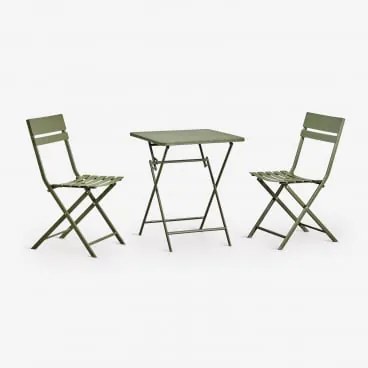 Zestaw Składany Stół Kwadratowy 60x60 Cm I 2 Krzesła Ogrodowe Ze Stali Tamarit Intensywny Verde Olive - Sklum