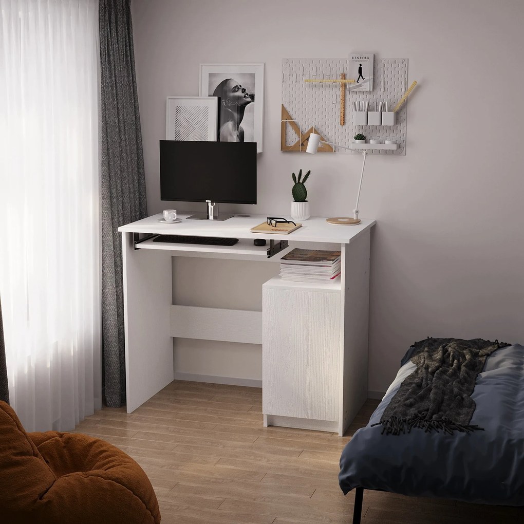 Biurko komputerowe z półką białe z szafką - 90 cm