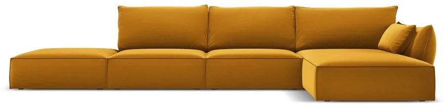 Musztardowy aksamitny narożnik (prawostronny/z szezlongiem) Vanda – Mazzini Sofas