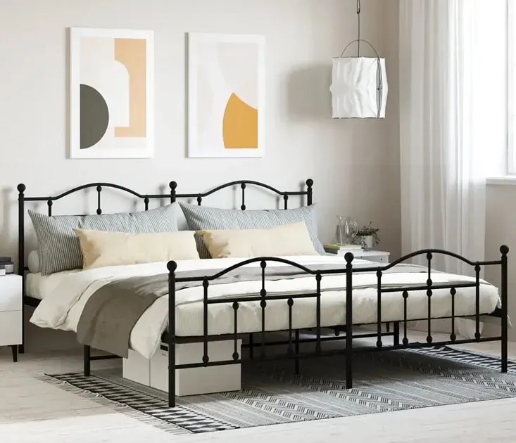 Czarne metalowe łóżko loftowe 200x200cm T9-P29