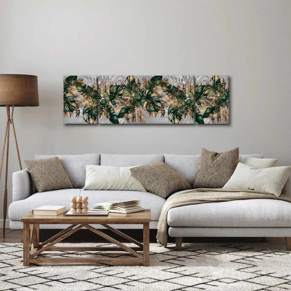 Obraz - Złoto - zielone tropikalne liście (170x50 cm)