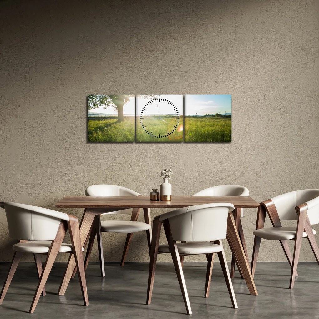 Obraz letniej łąki (z zegarem) (90x30 cm)