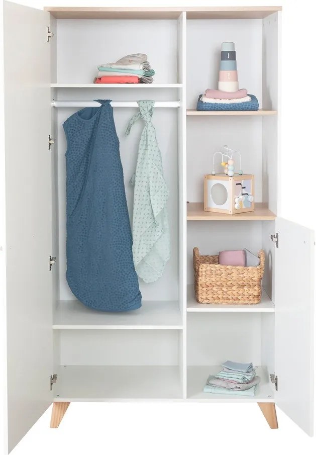 Biała szafa dziecięca w dekorze dębu 52x180x180 cm Léon – Roba