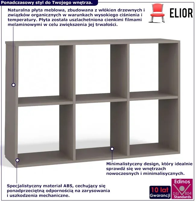 Regał ażurowy z 6 półkami glina - Atela 4x