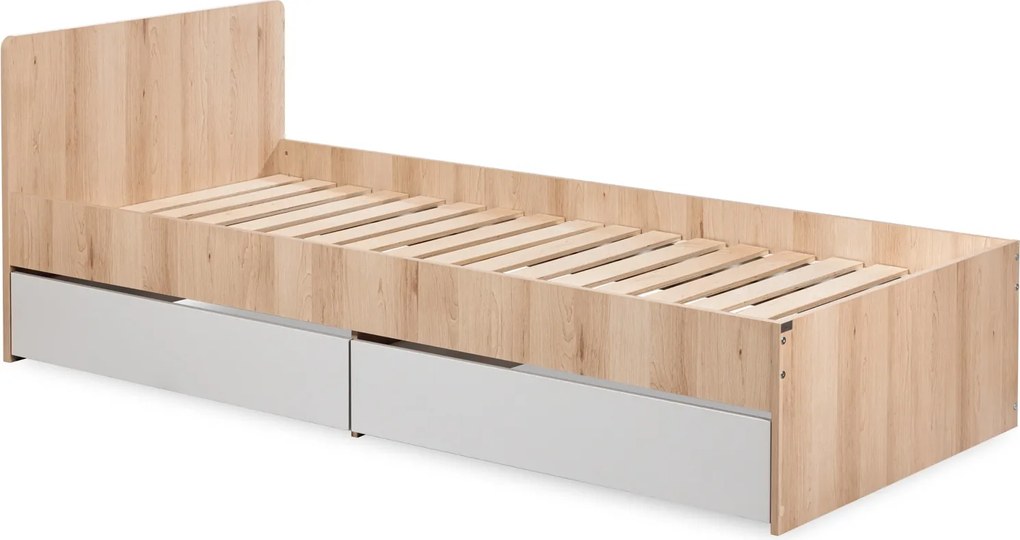 Łóżko młodzieżowe z szufladami Dalia 204x94, kolor buk/popiel