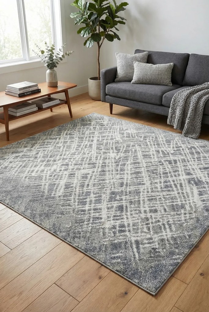 Szary nowoczesny wzorzysty dywan H6-G73