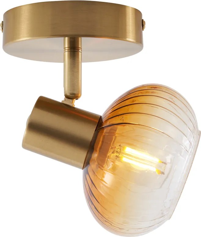 Nowoczesny sufitowy reflektor złoty z okrągłym bursztynowym szkłem - Teddy