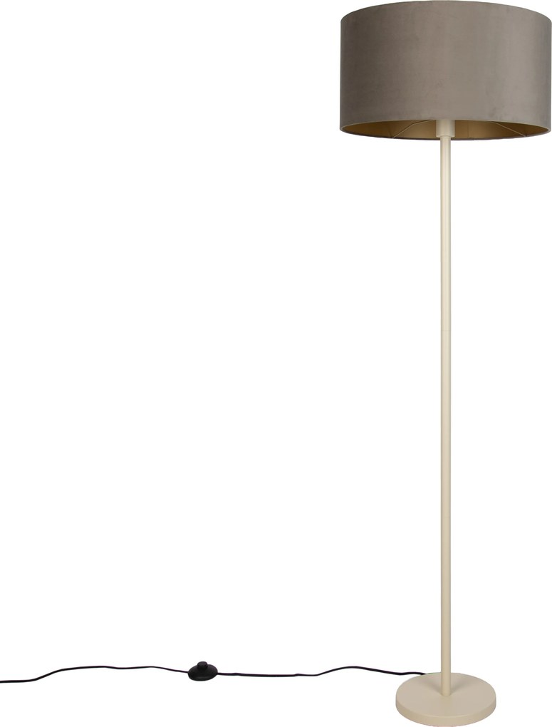 Lampa podłogowa Japandi beżowa z kloszem w kolorze taupe i złotym wnętrzem 50cm - Simplo