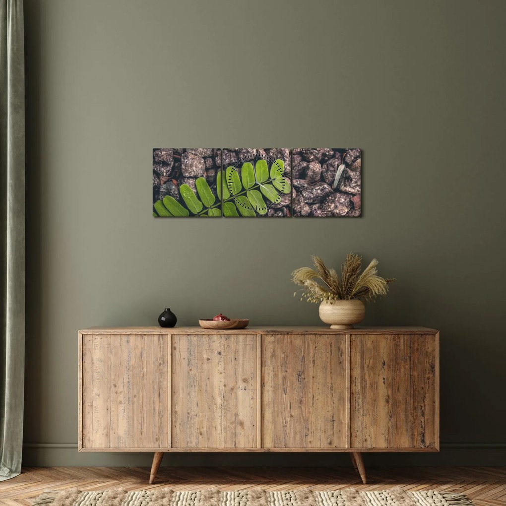 Obraz zielonej rośliny (z zegarem) (90x30 cm)