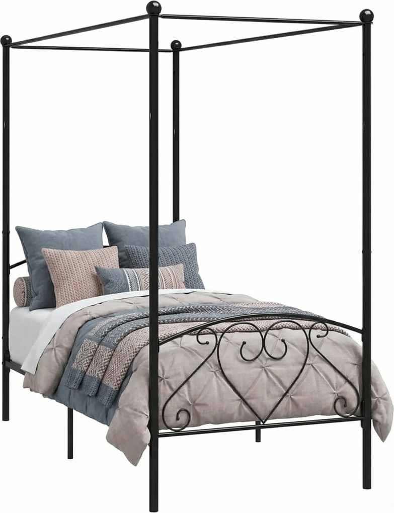 Czarne Metalowe Łóżko Z Baldachimem 120X200 Cm R5-R19