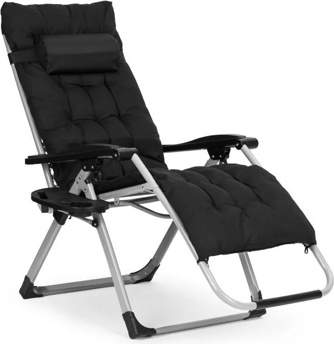 Regulowany leżak ogrodowy, składany, z poduszką Corsica 009, czarny