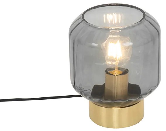Nowoczesna lampa stołowa mosiądz z dymionym szkłem - Stiklo Nowoczesny Oswietlenie wewnetrzne