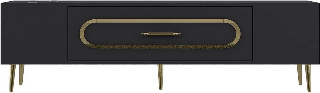 Stojak pod telewizor – 150 cm x 48,2 cm x 29,6 cm – antracyt i złoto – płyta wiórowa pokryta melaminą