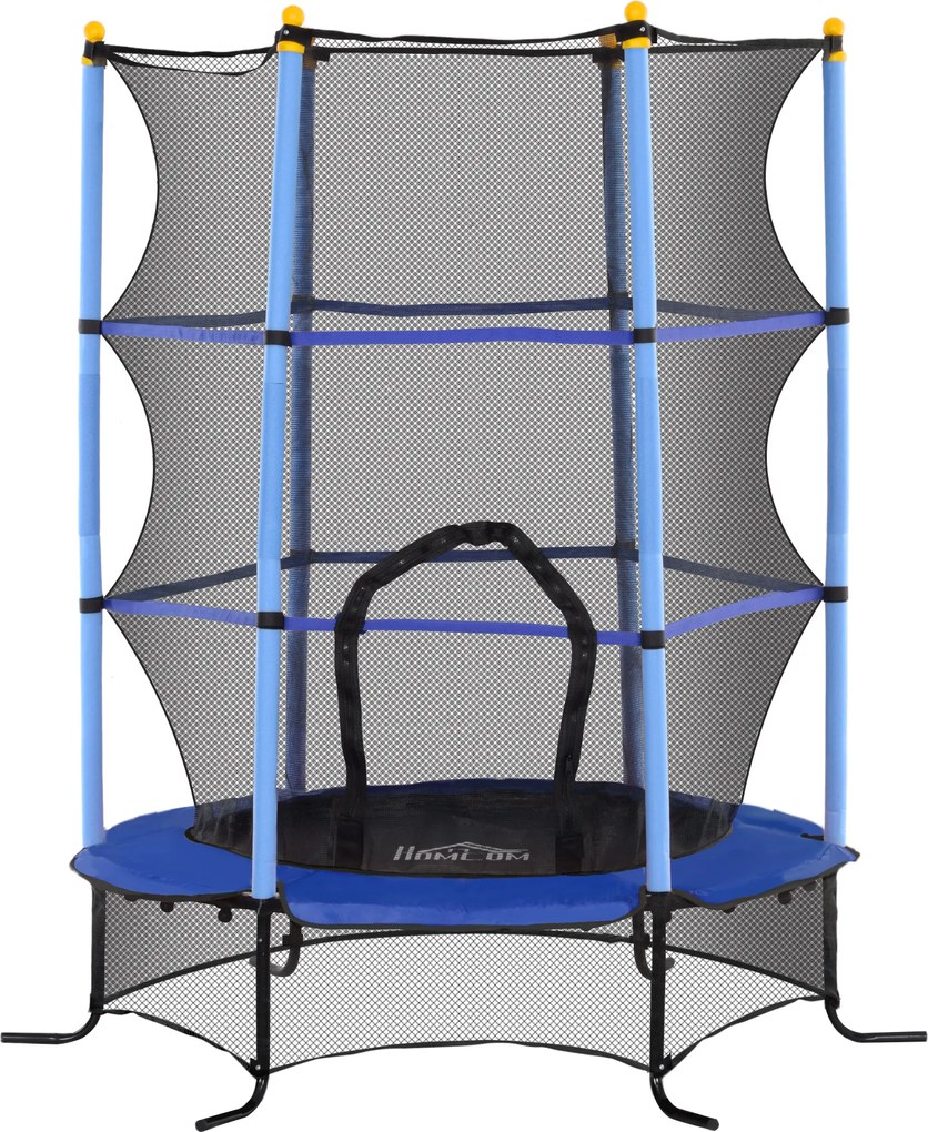 HOMCOM Dziecięca Trampolina Ø163 cm z Siatką Bezpieczeństwa, Do Użytku Wewnątrz i Na Zewnątrz, Obciążenie do 50 kg, Stal, Tworzywo, Niebieska