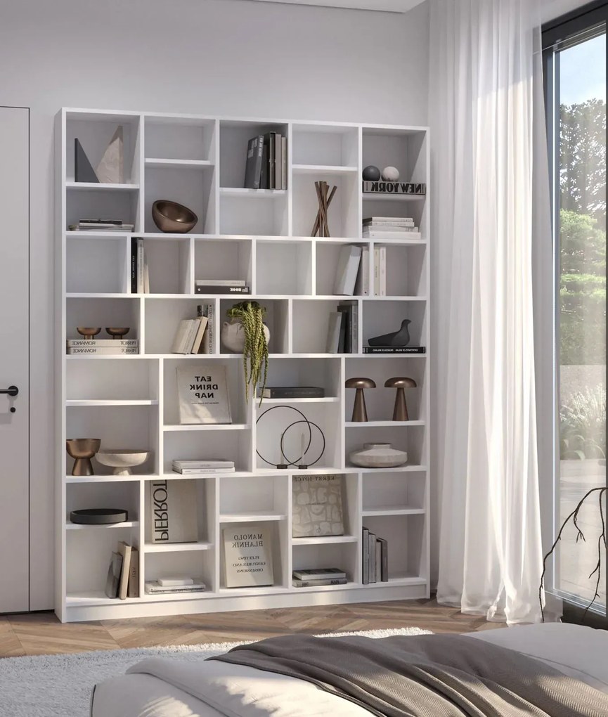 Biały wysoki regał na książki w stylu skandynawskim B5-N21