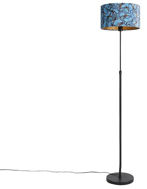 Lampa stojąca czarna z abażurem z aksamitu z motywem motyli 35 cm - Parte klasyczny/Antyczny Oswietlenie wewnetrzne