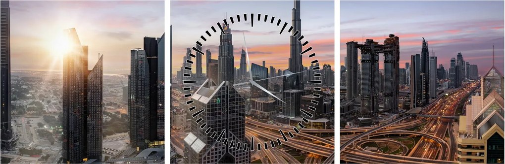 Obraz - Panorama Dubaju (z zegarem) (90x30 cm)