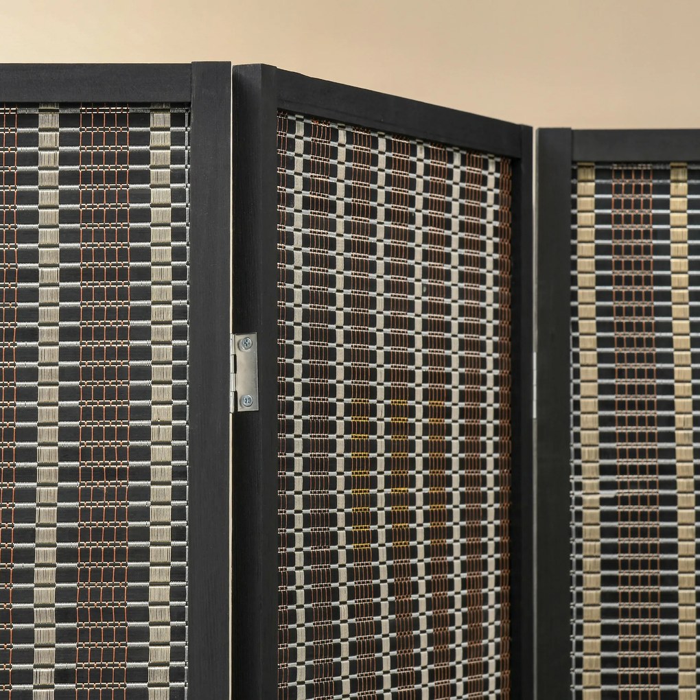 HOMCOM Parawan Dzielący Przestrzeń, Składany, Drewno Sosnowe/Bambus, 180 x 180 cm, Brązowy/Czarny