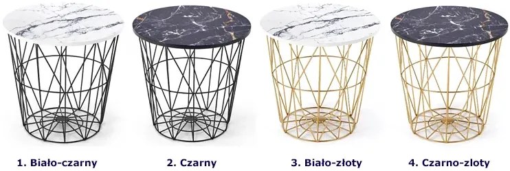 Czarny druciany stolik z marmurkowym blatem W6-E01