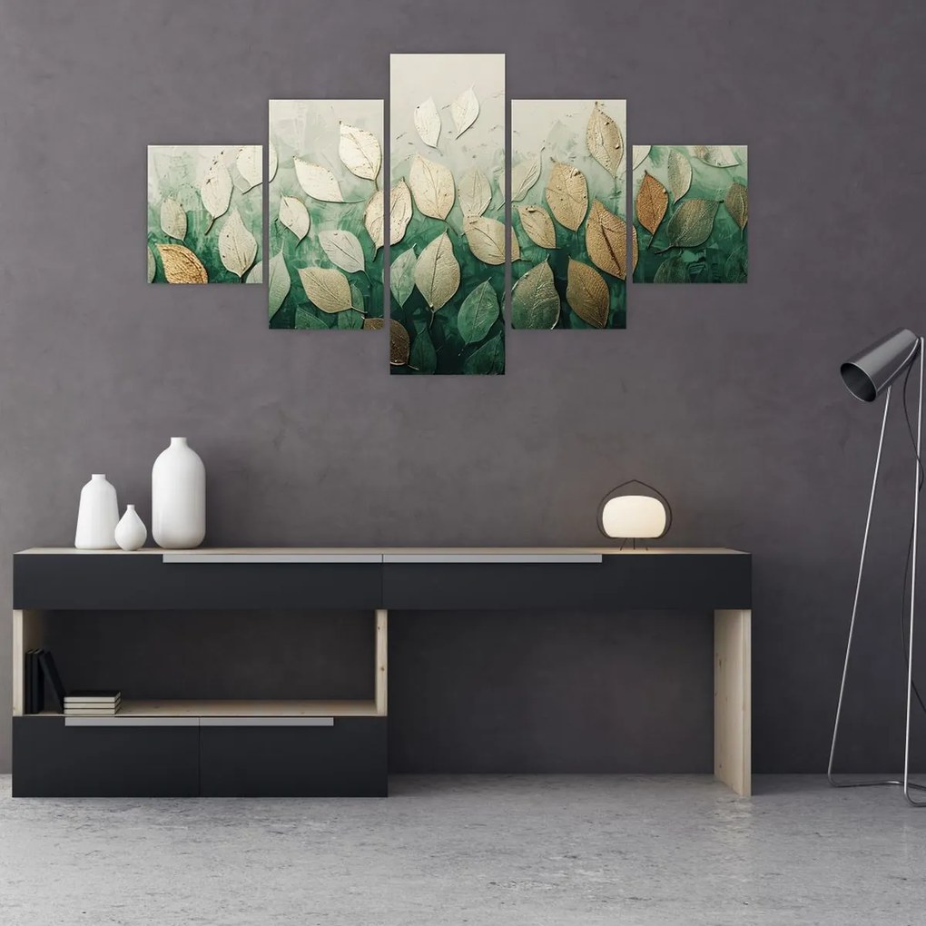 Obraz - Złoto-zielone liście (125x70 cm)