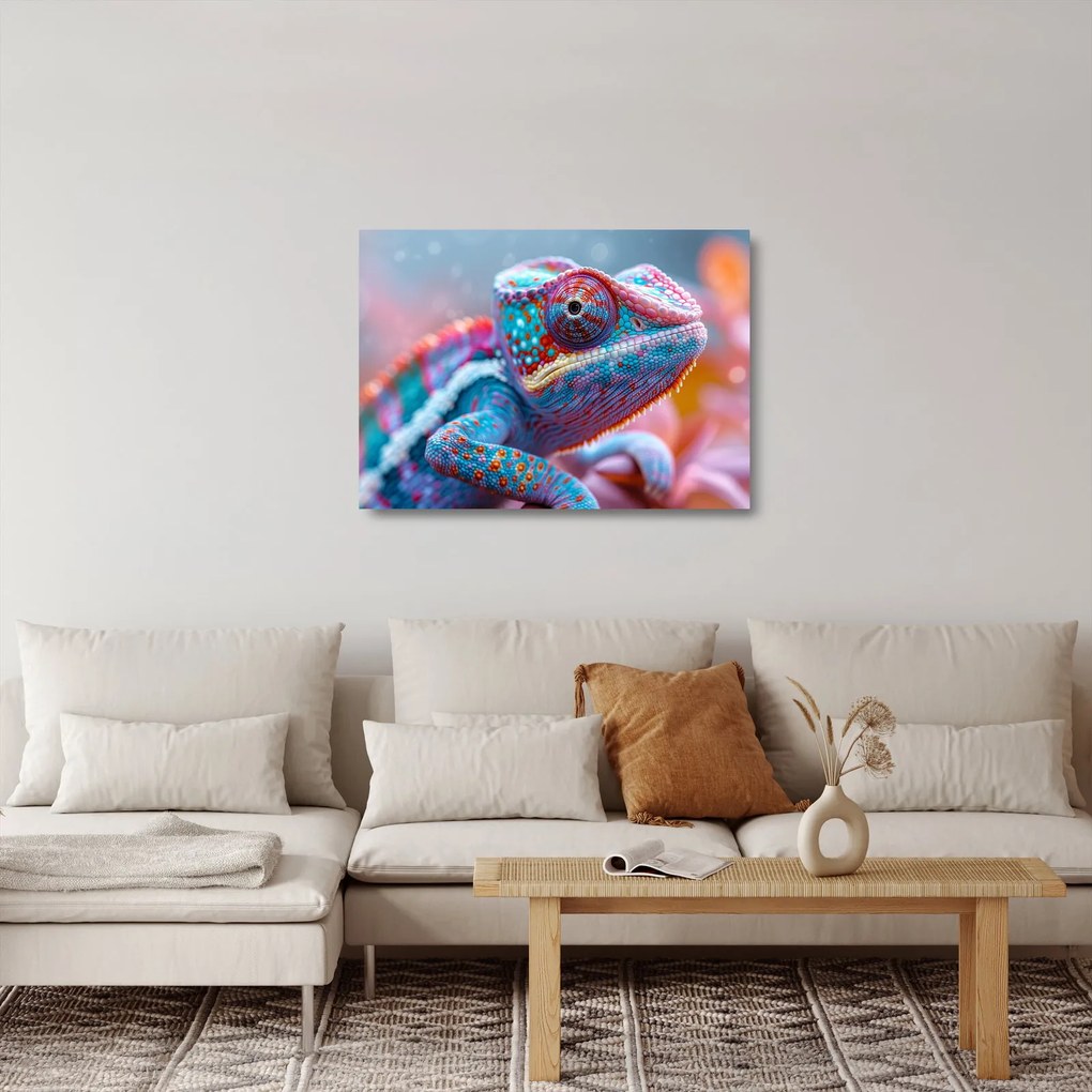 Obraz na szkle - Kolorowy kameleon (70x50 cm)