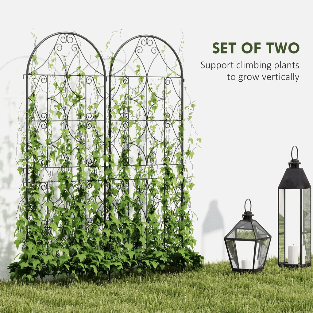 Outsunny Pergola Metalowa 2 szt. Wkopywana, Antykorozyjne Wsparcie dla Roślin Pnących 50x150 cm, Czarna