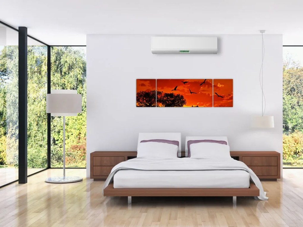 Obraz ptaków o zachodzie słońca (170x50 cm)